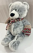 Gray Teddy Bear winter soft plush w/Scarf & Mittens 17" Hugfun International