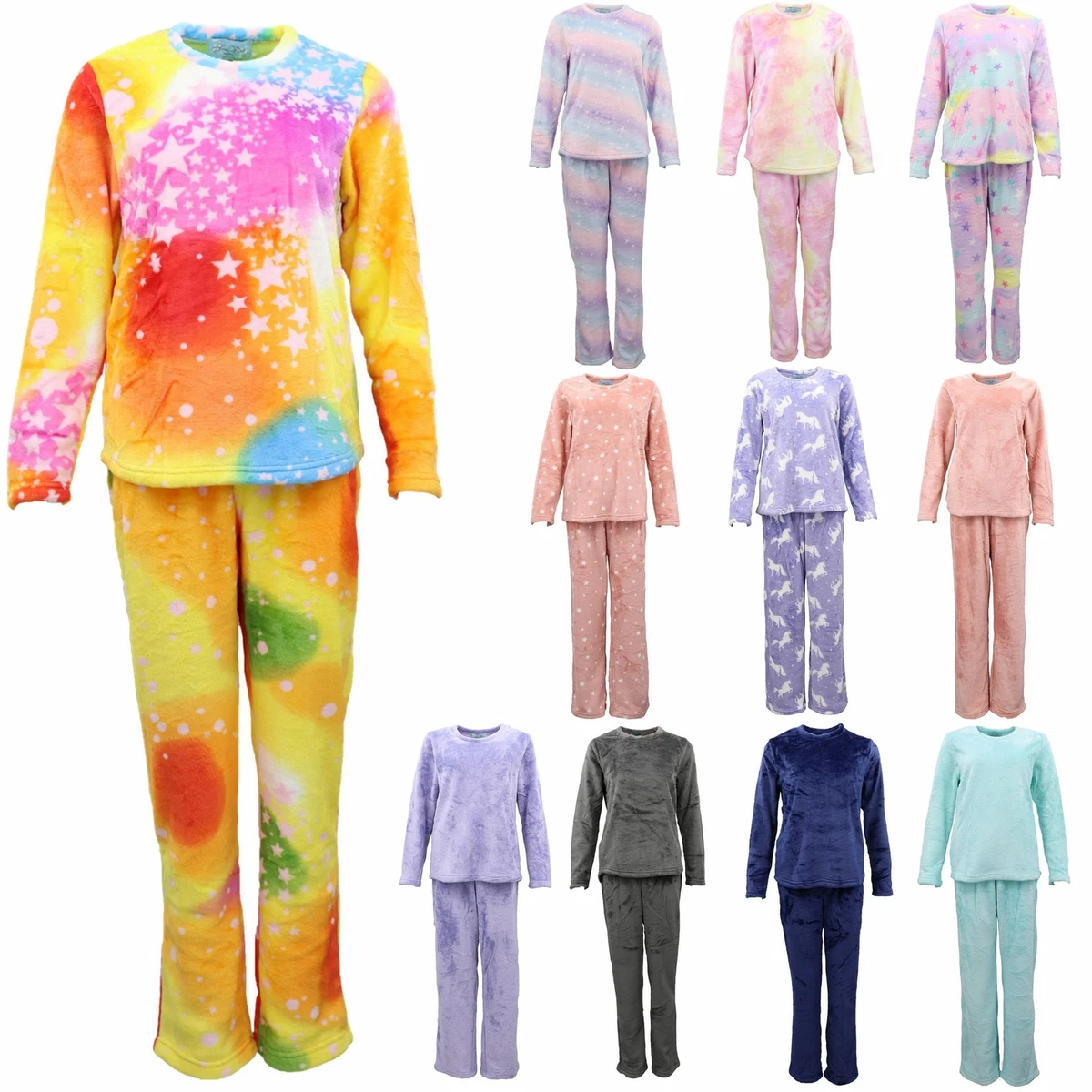 Women's Supersoft 2PCS Plush Fleece Pajamas Set Top Pants Sleepwear  Loungewear