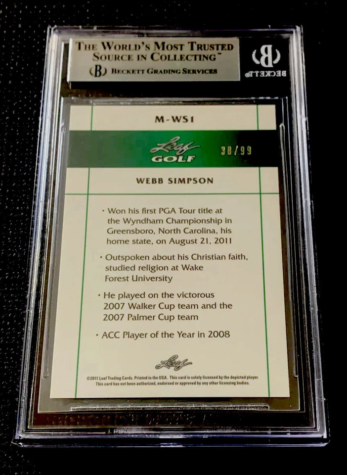 WEBB SIMPSON NOVATO PERFEITO ESTADO 2011 Folha Golfe Metal Prismático LOW POP PGA BGS 9 - Imagem 2 de 2