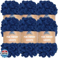 JubileeYarn Fun Finger Loops Yarn - 100g/Skein Jumbo Polyester - Navy - 6 Ske