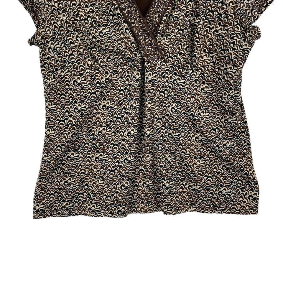 Charter Club Blouse Top Womens Petite Medium Multi Geo Print Short Sleeve V Neck - Image 4 of 4