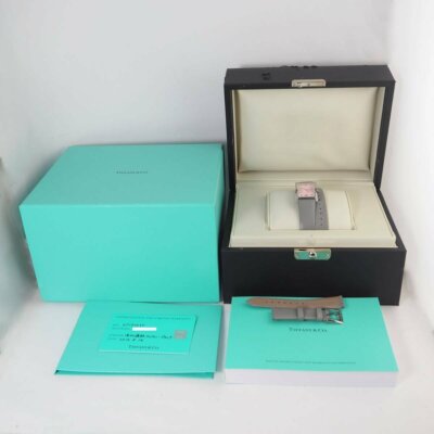 TIFFANY商品です TIFFANY & CO. East West 37093335 Quartz Pink Dial Gray Leather
