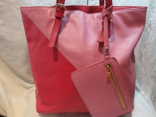 Michelle Vale 2-farbig rosa Kieselleder Tragetasche Handtasche mit Armband 2-teiliges Set