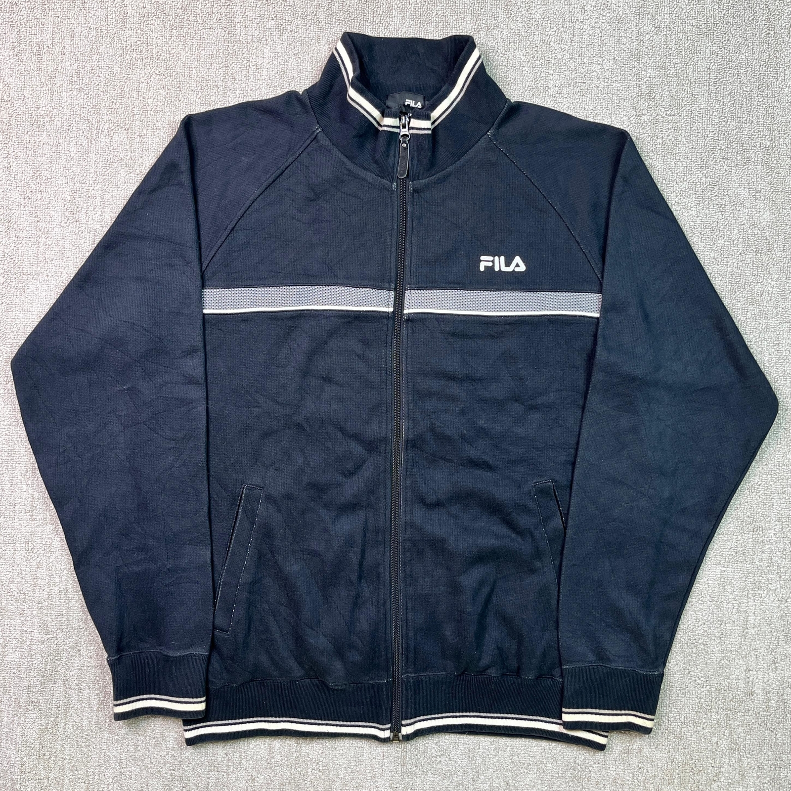 Fila Tracksuit Top Track Jacket Felpa Full Zip Vintage Collo Nero XL
