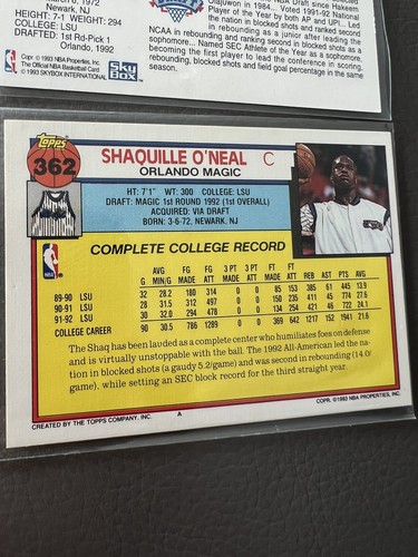 1992-93 NBA Hoops SHAQUILLE O’NEAL Rookie Card #442 #362 Orlando Magic LOT - Picture 6 of 6