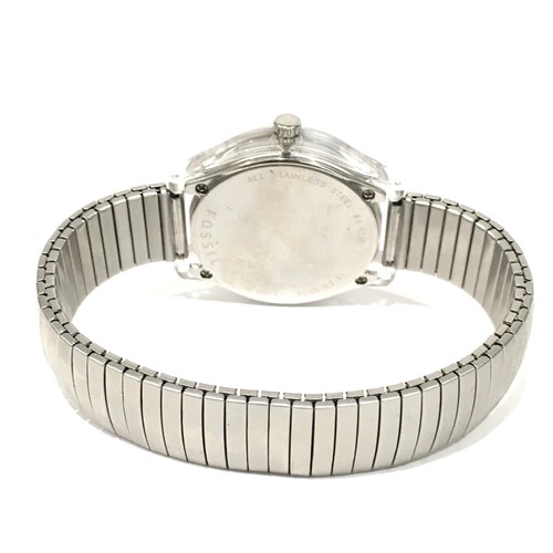 FOSSIL ES2906 SILVER FACE LADIES ROUND CASUAL LADIES GLITZ RARE STRETCH BRACELET - Picture 4 of 5