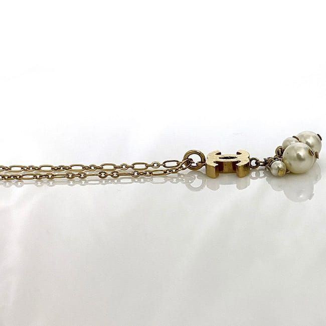 CHANEL ヴィンテージネックレス　ホワイト Chanel Necklace Gold White Coco Mark GP Pearl Used 07P