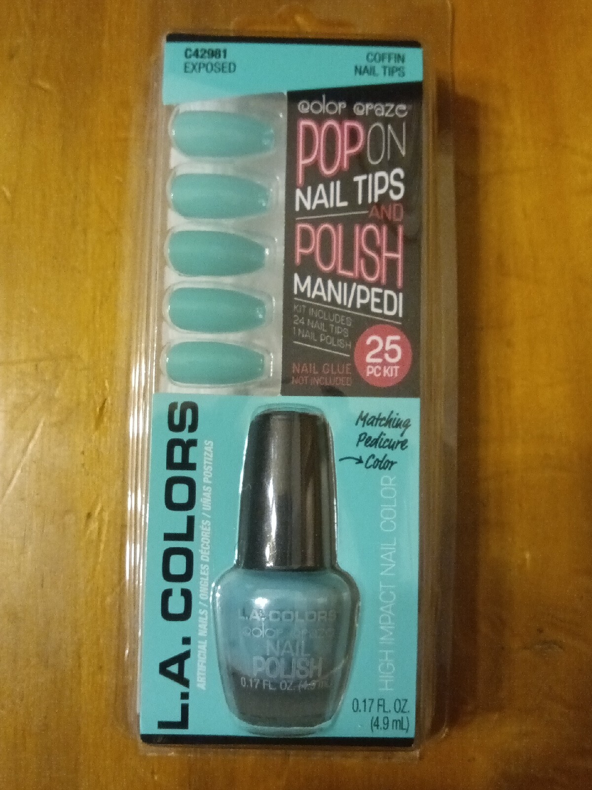 LA Colors Nails w/ Aqua Matching Pedicure color Polish Glue on C42981
