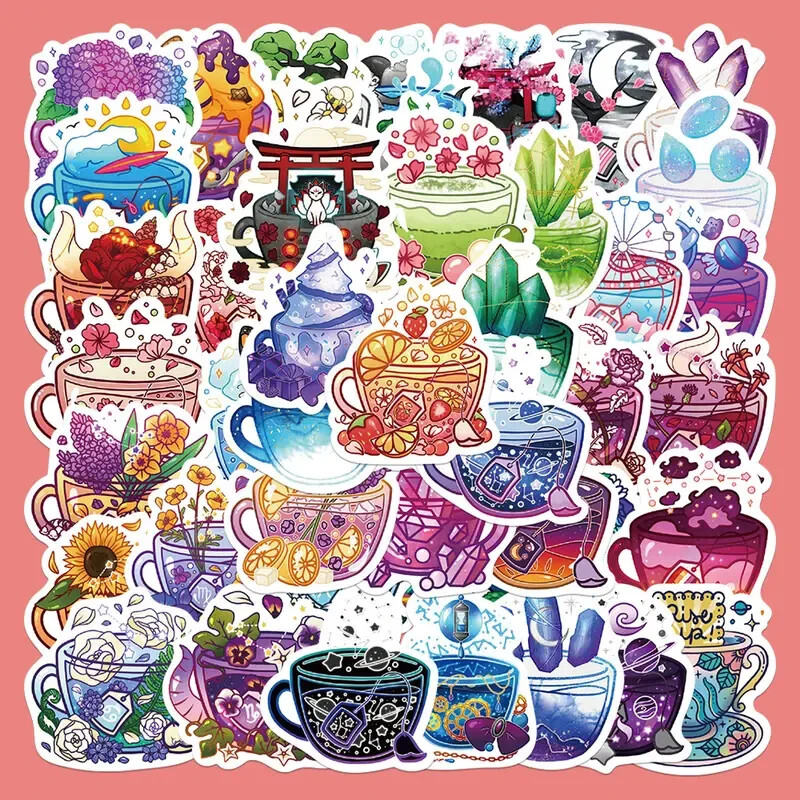 49Pcs Fresh Cartoon Tea Cup Series Stickers - Perfect for Laptops, PCs, Smartpho