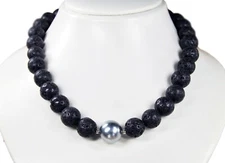 Beautiful Chain Made of Gemstones Lava With Shell Pearls IN Silver-Coloured