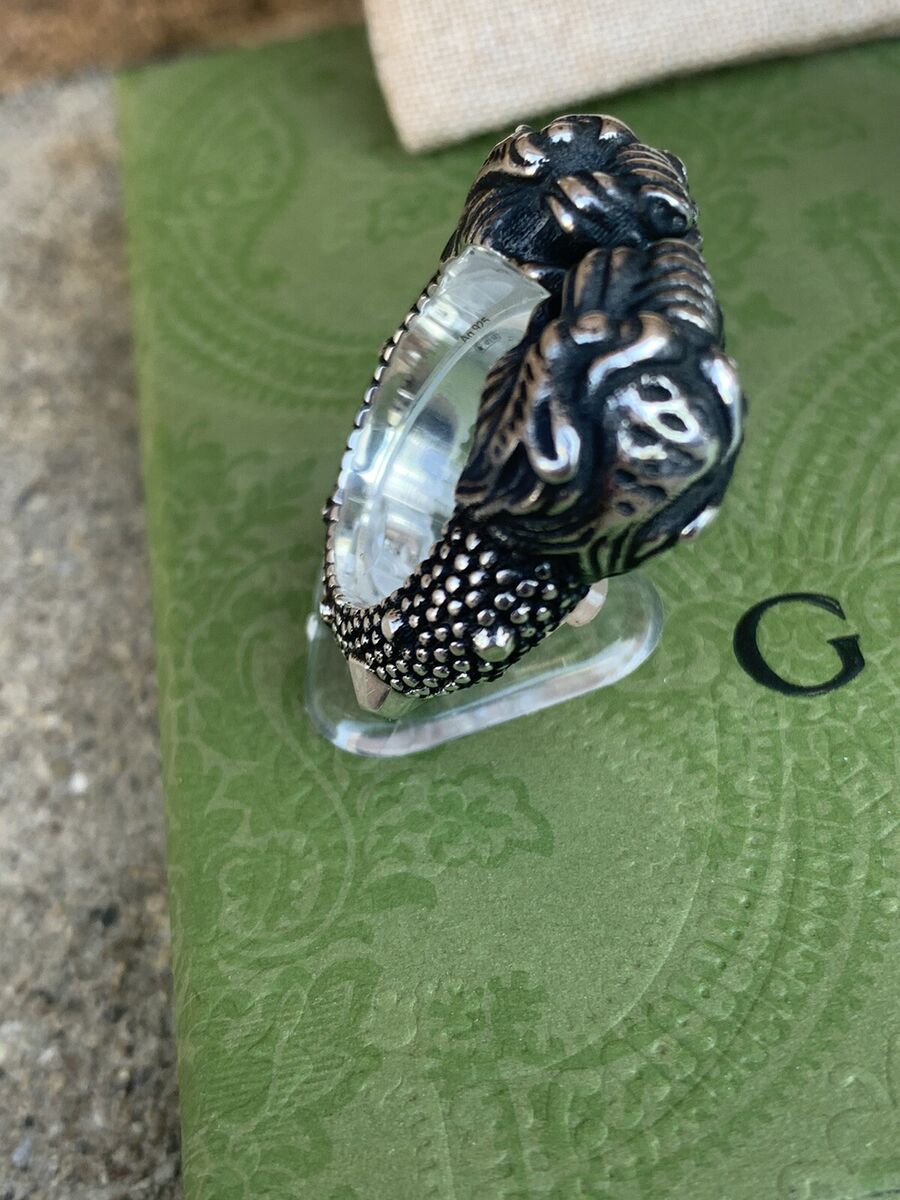 Mens Gucci Garden Tiger Heads Ring 925 Silver Size 10 1/4 Mens Gucci Garden Tiger Heads Ring 925 Silver Size 10 1/4
