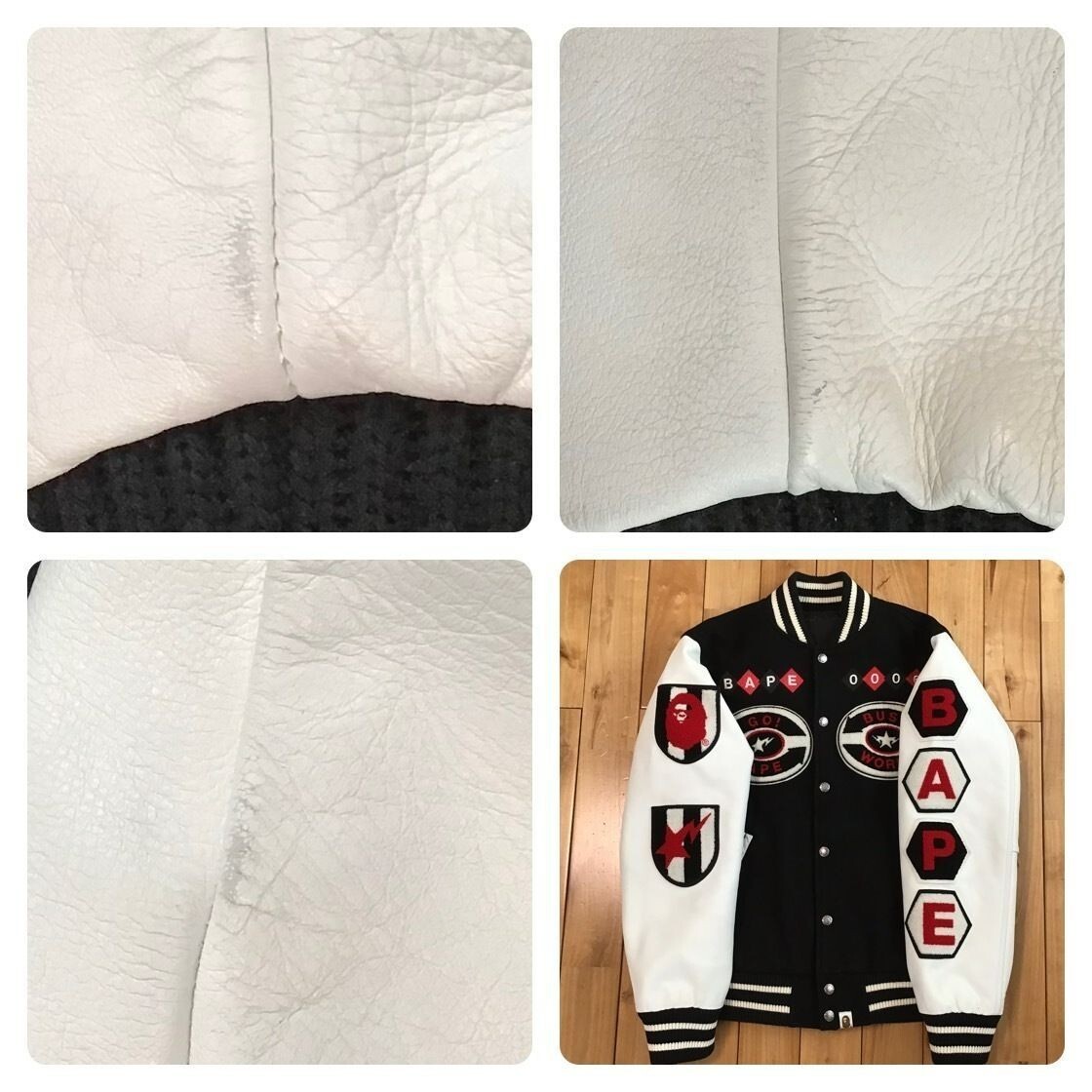 BAPE LOGO leather sleeve varsity jacket a bathing ape NIGO Size S