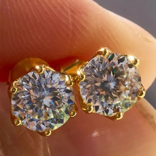 2Ct Round Cut Lab Created Diamond Stud Women's Earrings 14K Yellow Gold Plated