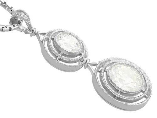 1.42 ct Diamond and Platinum Drop Pendant - Antique Circa 1930 - Picture 4 of 14