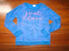 SUNDRY Size 1 Small Blue Camo "JUST LOVE" Embroidered Script Sweatshirt c16