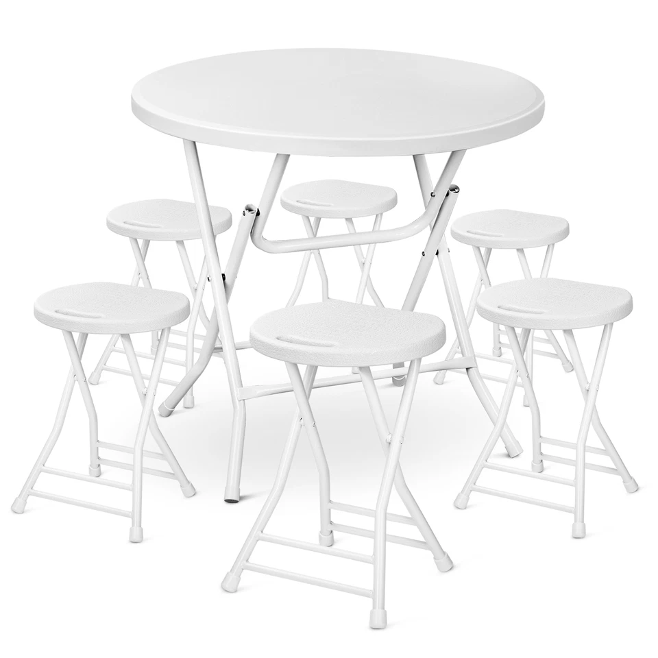 Foldable Dining Set[ROUND TABLE+6 CHAIRS]32" Portable Picnic Desk Camping Stool - Image 2 of 4