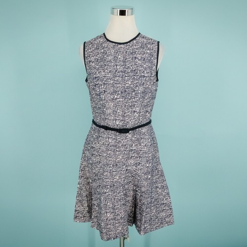 Shoshanna Size 8 Blue Pink Print Sleeveless Belted Fit Flare Cotton Silk Dress