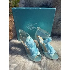 Blue by Betsey Johnson Blue Satin Floral Stiletto Heels Women's Size 6.5 W/Box