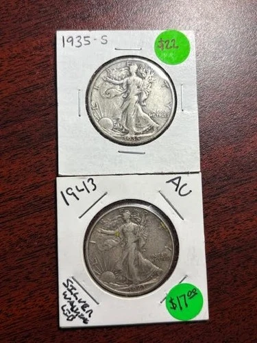 1935-S SILVER Walking Liberty Half VF+ & 1943 AU - better grades