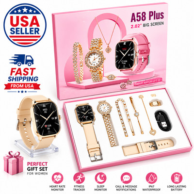 A58 Plus Smart Watch Gift Set for Women Fitness Tracker Bracelet Quartz Watch