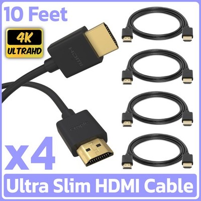 4PCS HDMI Cable 10FT Ultra Slim High-Speed for HDTV PS3 XBOX BluRay DVD 1080P
