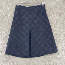 Talbots Skirt Womens 2 VTG Navy Diamond Plaid Wool Pleated A Line Knee Length