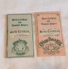 Vintage Cabbage Patch Kids Two Sets Birth Certificate & Adoption Papers