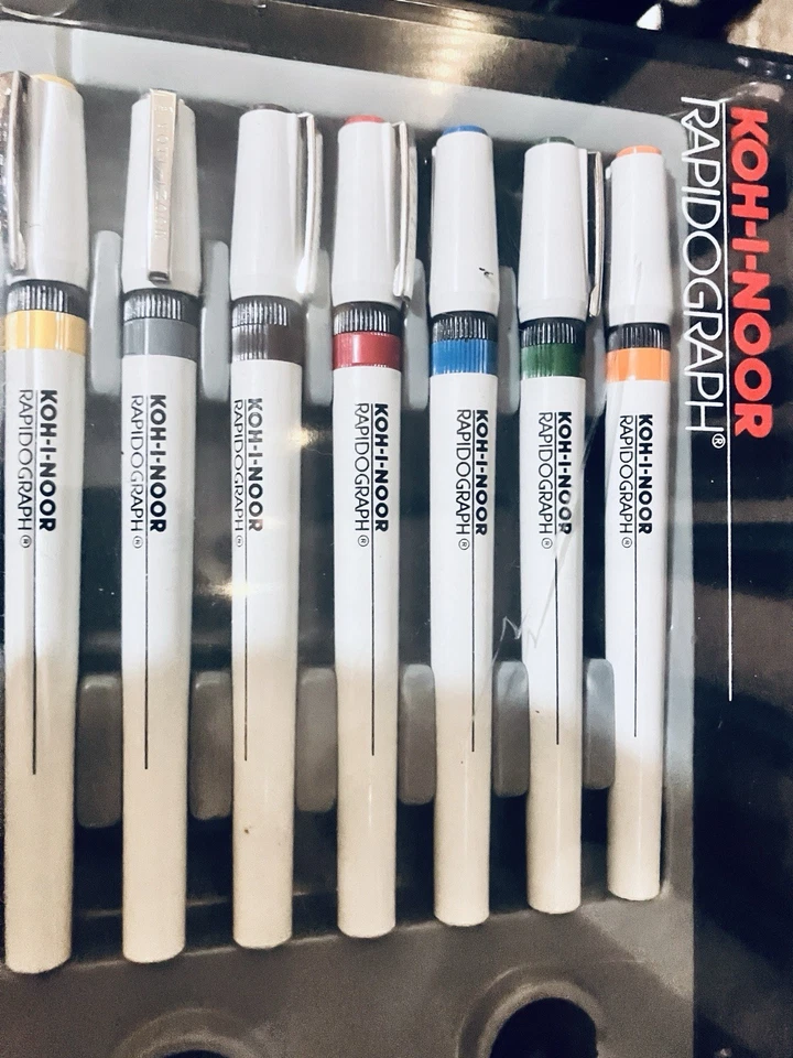 Juego completo de 10! Piezas de bolígrafos Koh-I-Noor Rapidograph de colección en estuche con direcciones. Foto 2 de 4