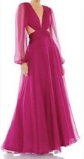 Ieena Mac Duggal Berry Fuchsia Cut out Puff Sleeve A Line Gown Size 0