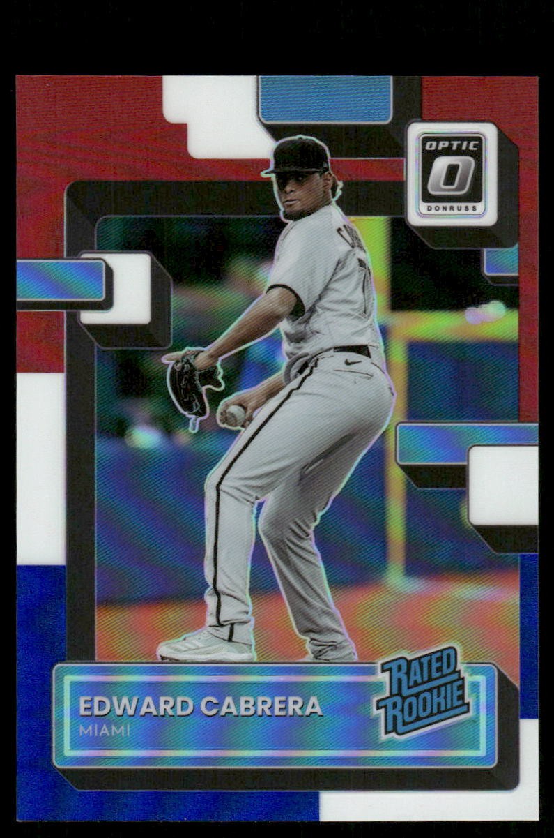 2022 Donruss Optic #52 Edward Cabrera Red, White, & Blue Prizm SN,RC Miami