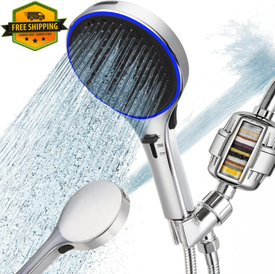 #ad LED Color Changing Handheld Shower Head High Pressure 20 Stage Vitamin Filter $79.49