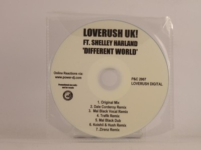 LOVERUSH UK! FT SHELLEY HARLAND DIFFERENT WORLD (F29) 7 Track Promo CD Single in