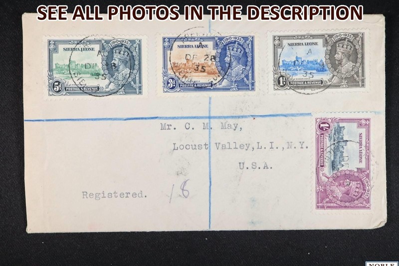 NobleSpirit 1935 Sierra Leone #166-169 Silver Jubilee Registered Freetown to US