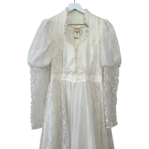 Vintage 1970s Gunne Sax White Lace Prairie Wedding Dress Size Medium - Picture 3 of 14