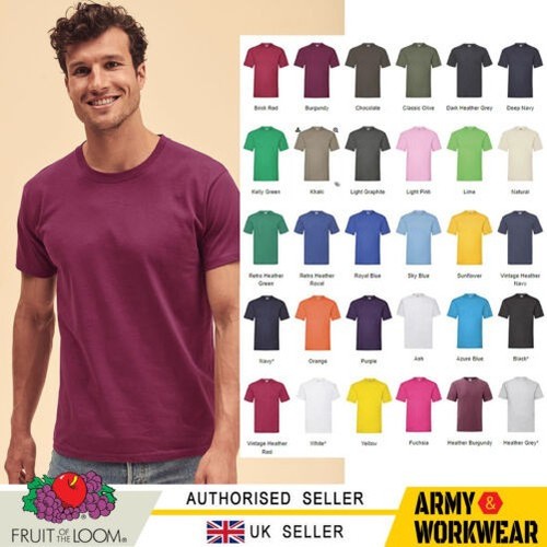 Fruit of The Loom Herren Valueweight T-Shirt Einfarbig Top Baumwolle Rundhals - Bild 1 von 36
