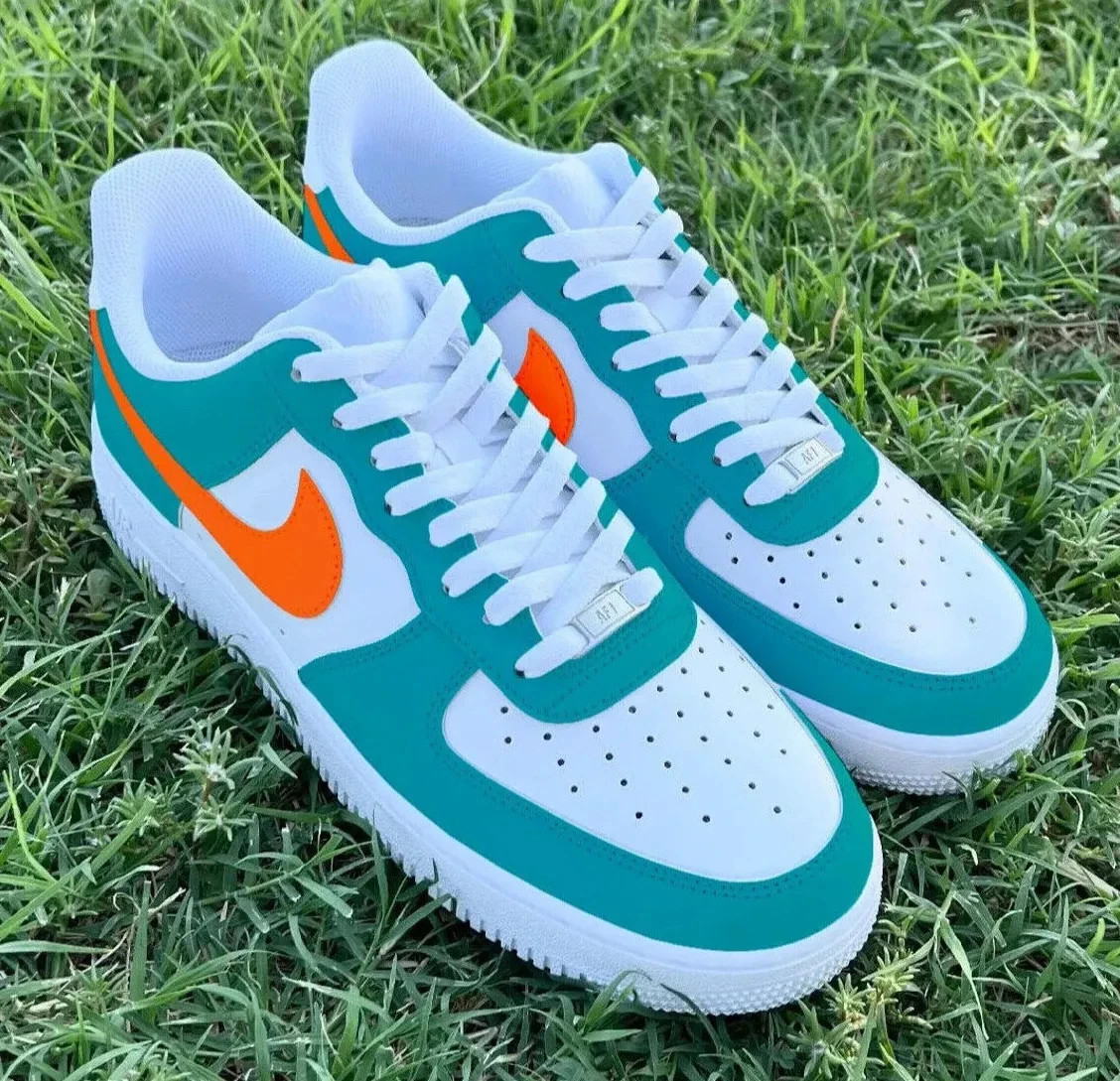 Air Force Custom Shoes Miami Aqua Orange South Beach Florida Miami  Dolphins