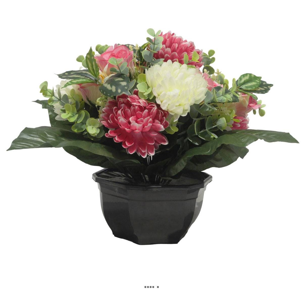 Vasque de chrysanthème premium rose et eucalyptus composition haut de gamme Toussaint