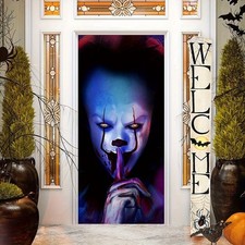 Halloween Cloth Door Curtain Banner - 90x180cm Spooky Clown Porch Decor
