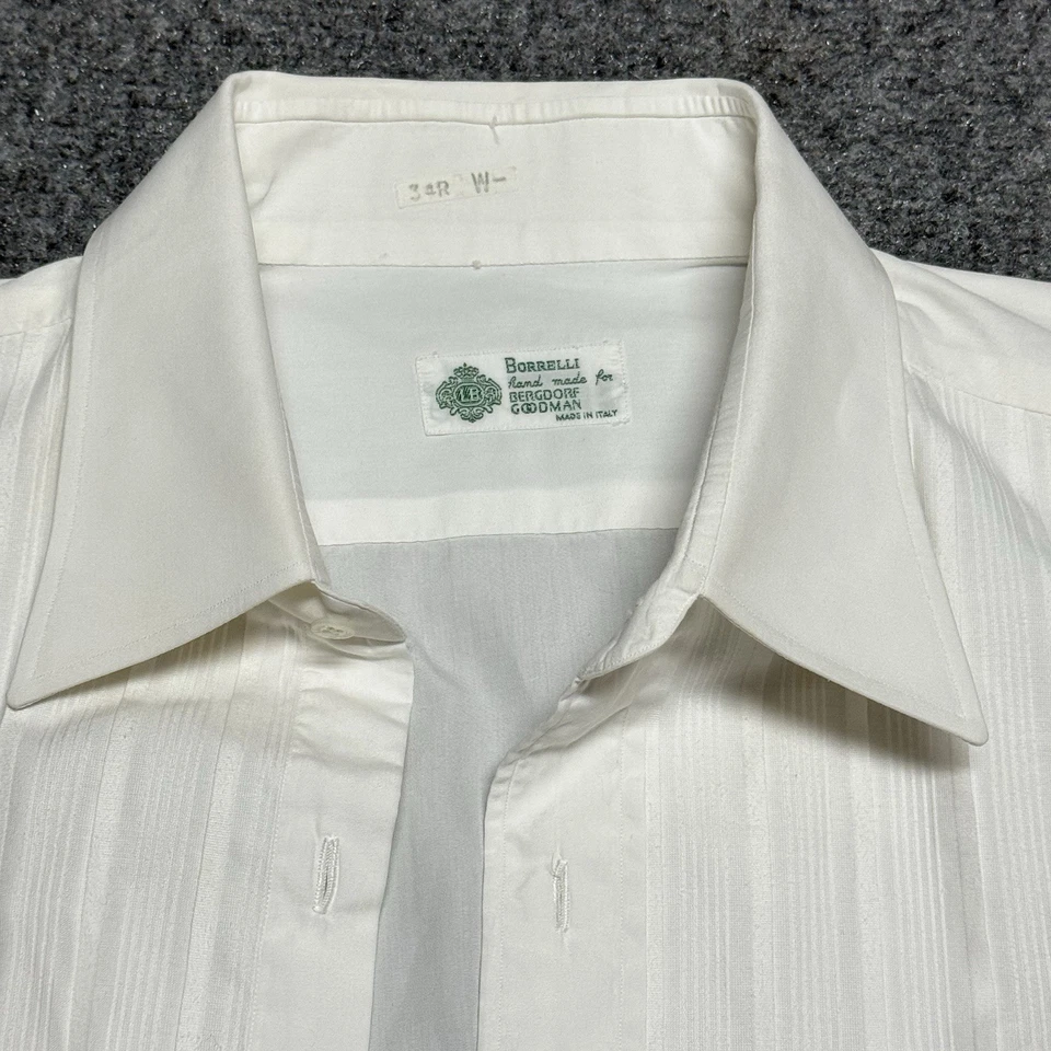 Borrelli Napoli Dress Shirt Men's 17.5 44 Button Up White Tuxedo Formal Italy - Image 2 of 4