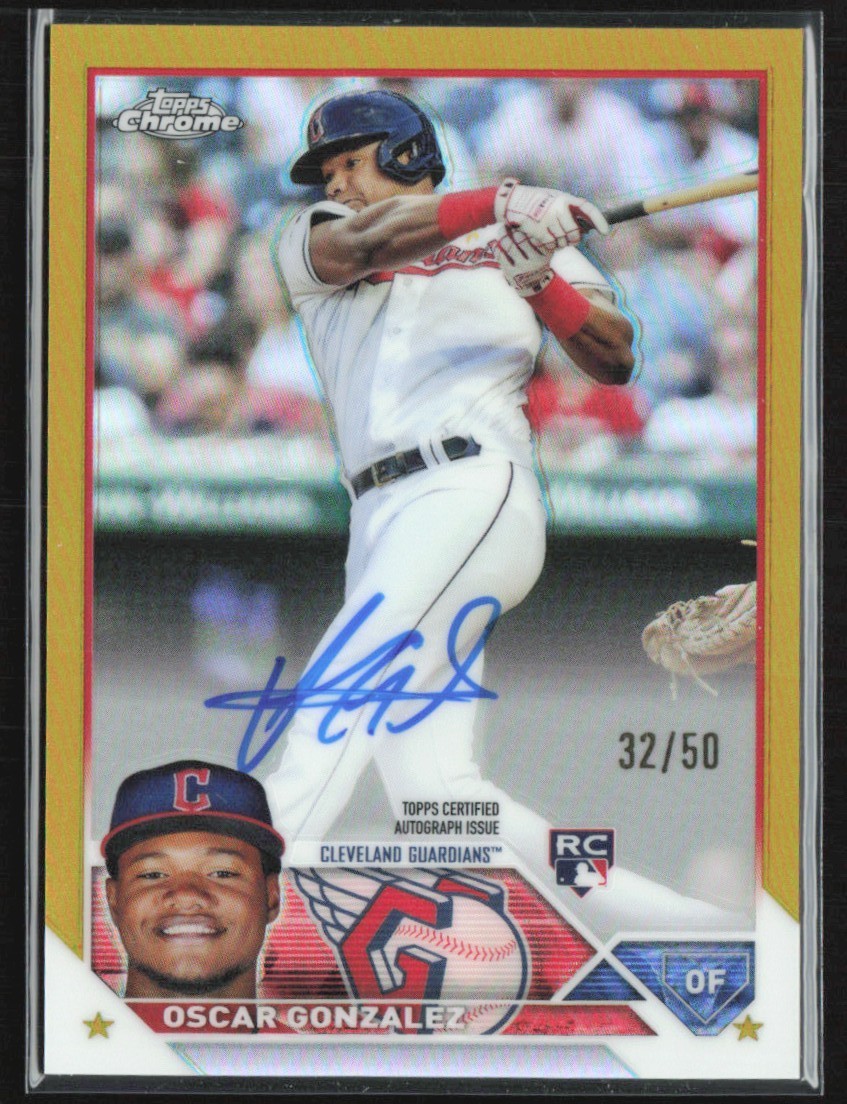 Oscar Gonzalez 2023 Topps Chrome Gold Refractor RC Auto /50 #RA-OG Cleveland