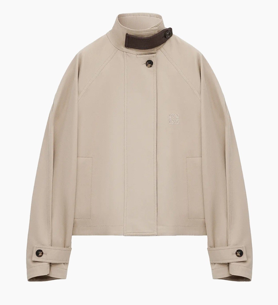 Loewe Short Parka Jacket Beige FR38 Luxury Designer Silk Leather Authentic