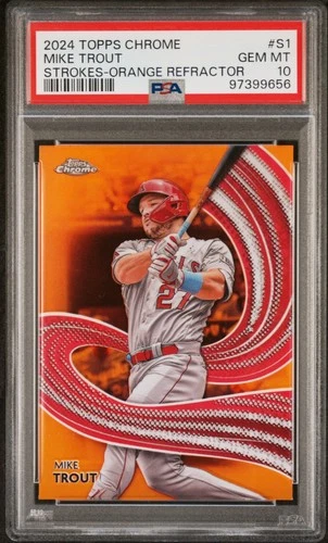 2024 TOPPS CHROME STROKES #S1 MIKE TROUT ORANGE REFRACTOR /25 PSA 10 Angels