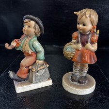Vintage Group Of 2 Goebel Hummel Figurines Boy With Umbrella Girl With Rucksack
