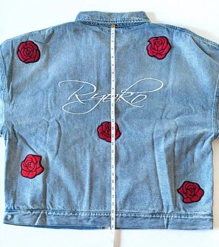 Ryoko Rain Reversible Rose Denim Work Jacket Faded Blue Embroidered Unisex XL image 6
