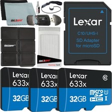 Lexar 3 Pack 32GB 96GB Total MicroSDHC UHS-I Memory Cards  SD Adapter Bundle
