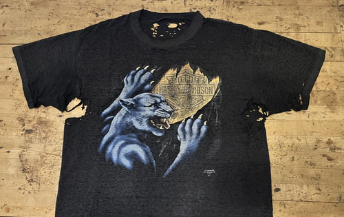 VINTAGE Harley Davidson 3D Emblem Shirt Black Panther TRASHED Worn HARD Patina by Harley-Davidson, $49.99 - Photo 2