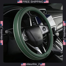 Leather Steering Wheel Cover 15 Inch Green Fiber Strip Universal Car Accessory
