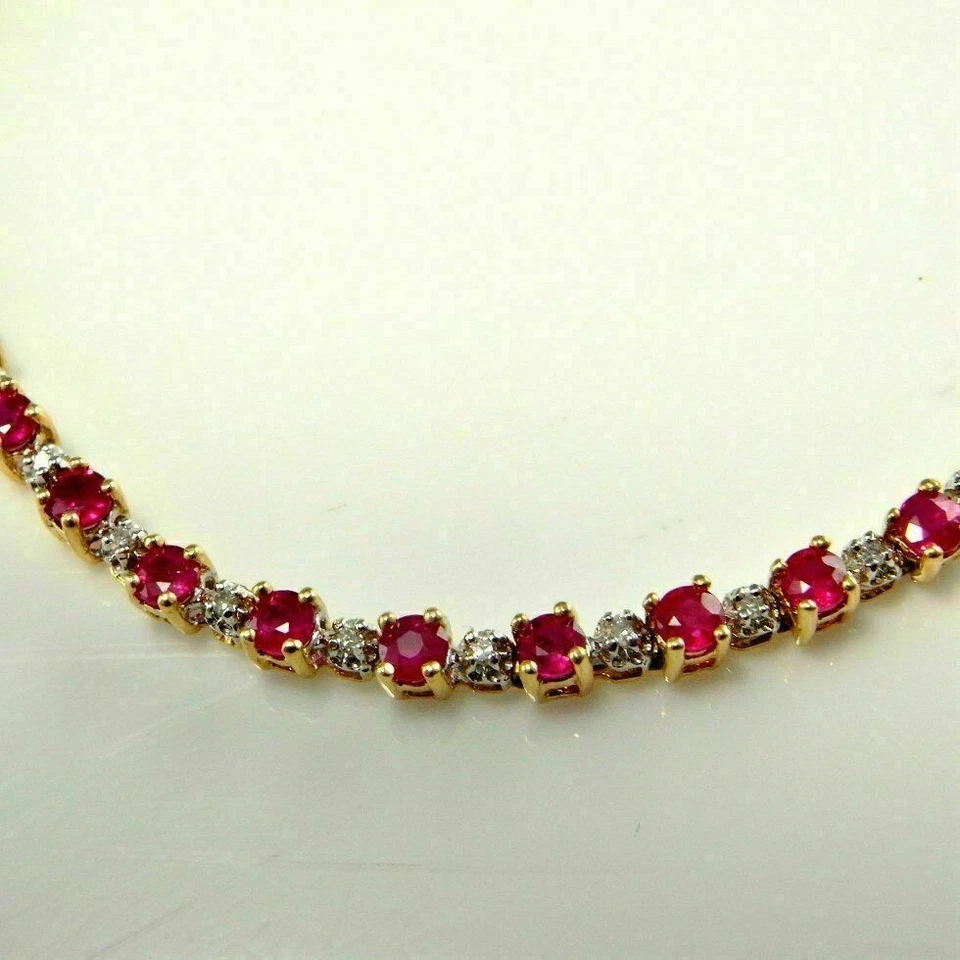 14K Yellow Gold Plated 5.00 Ct Round Cut Red Ruby & Diamond Tennis Bracelet - Image 4 of 4