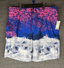 George Swim Shorts Mens XL Vibrant Ocean Wave Print At The Knee NWT