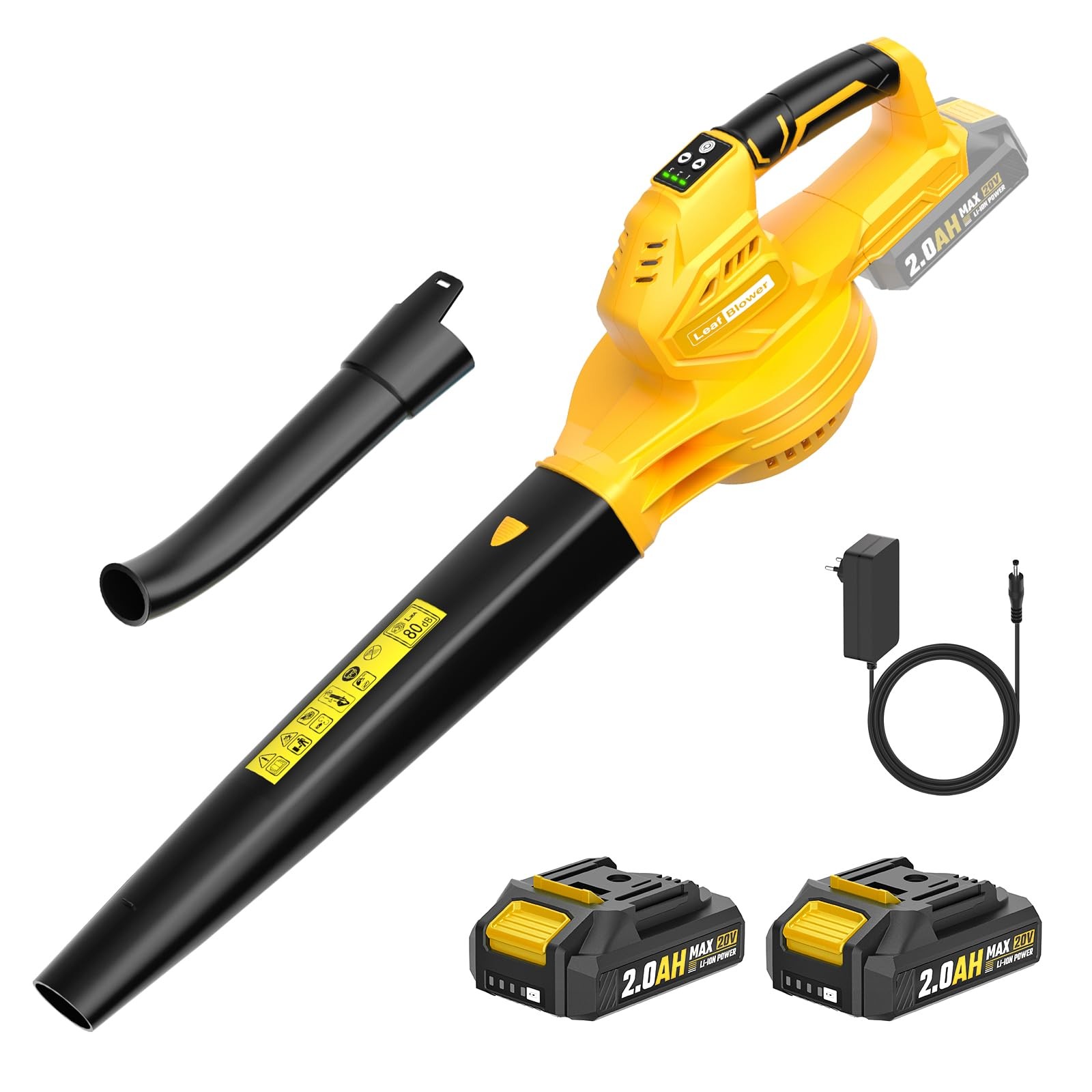 Soffiatore a Batteria con 2×2.0Ah 20V Soffiatore Foglie Elettrico 3 velocità Max